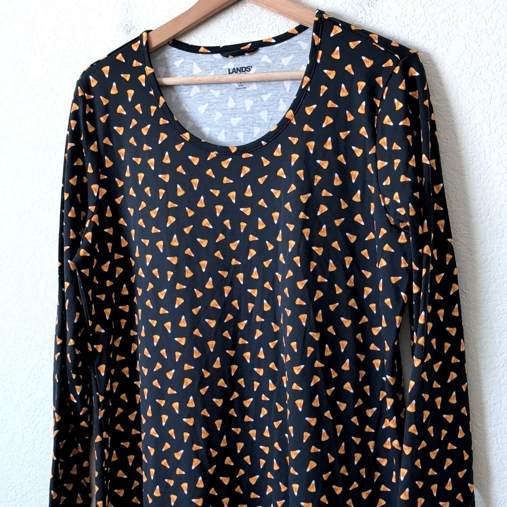 Lands End Womens Candy Corn Halloween Fall Midi Dress L 14-16 Spooky Teachercore